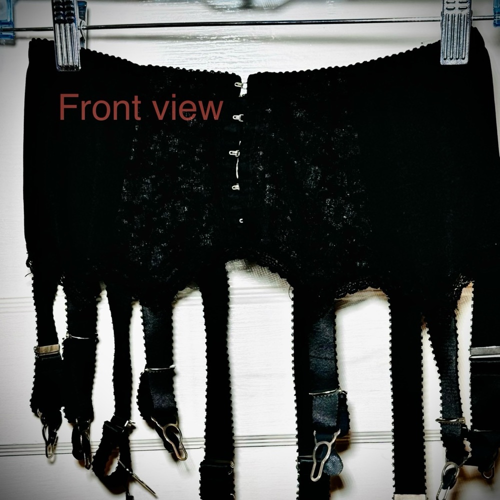 COPY - Black Retro Vintage Fetish 10 Strap Garter Belt, Suspender Belt, Size Me…